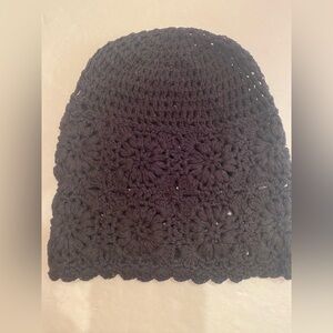 Black Crochet Beanie Hat One Size